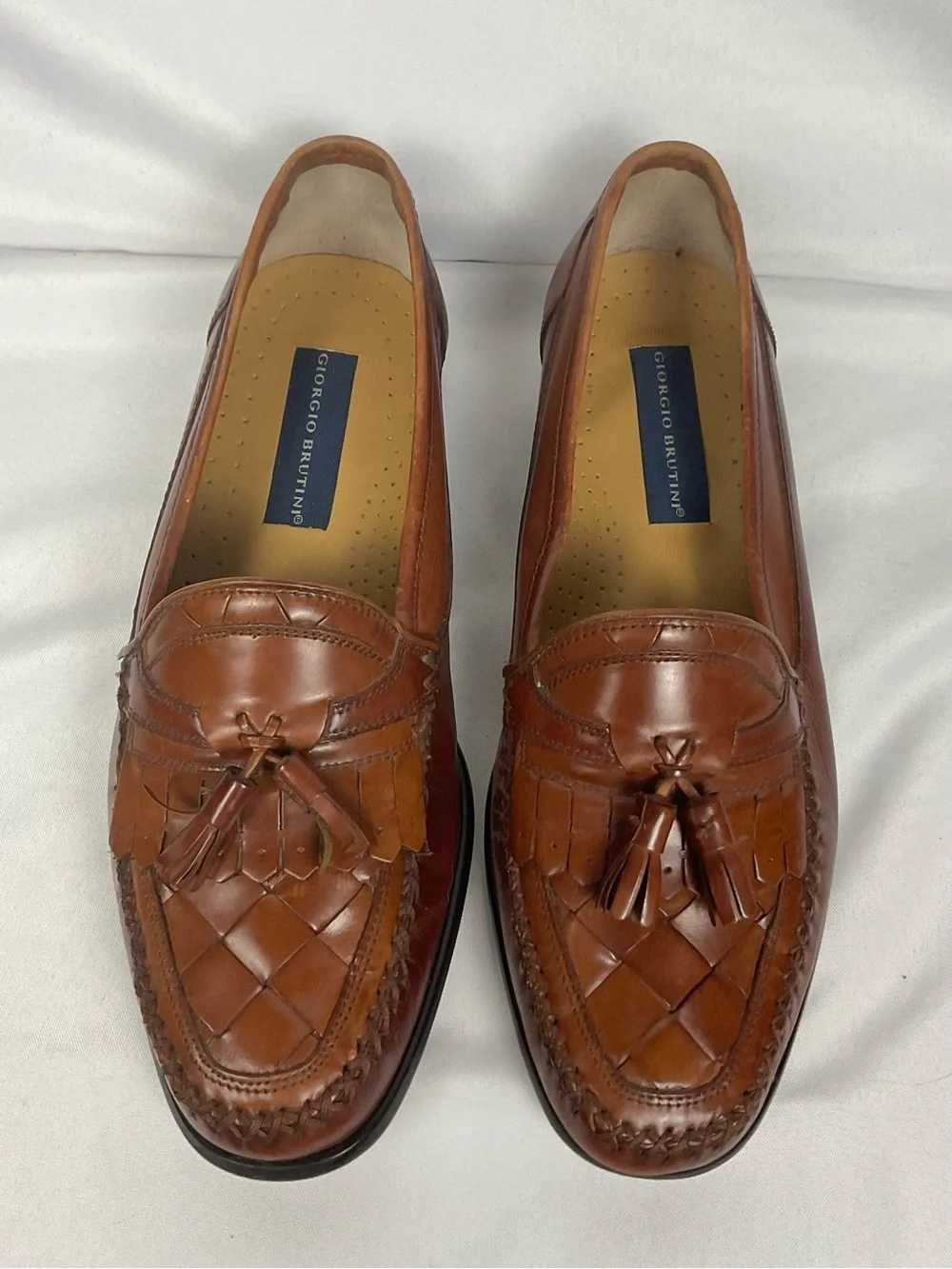 Giorgio Brutini Men's Brown Leather Loafers Woven Kiltie Tassel Shoes Sz 9 D